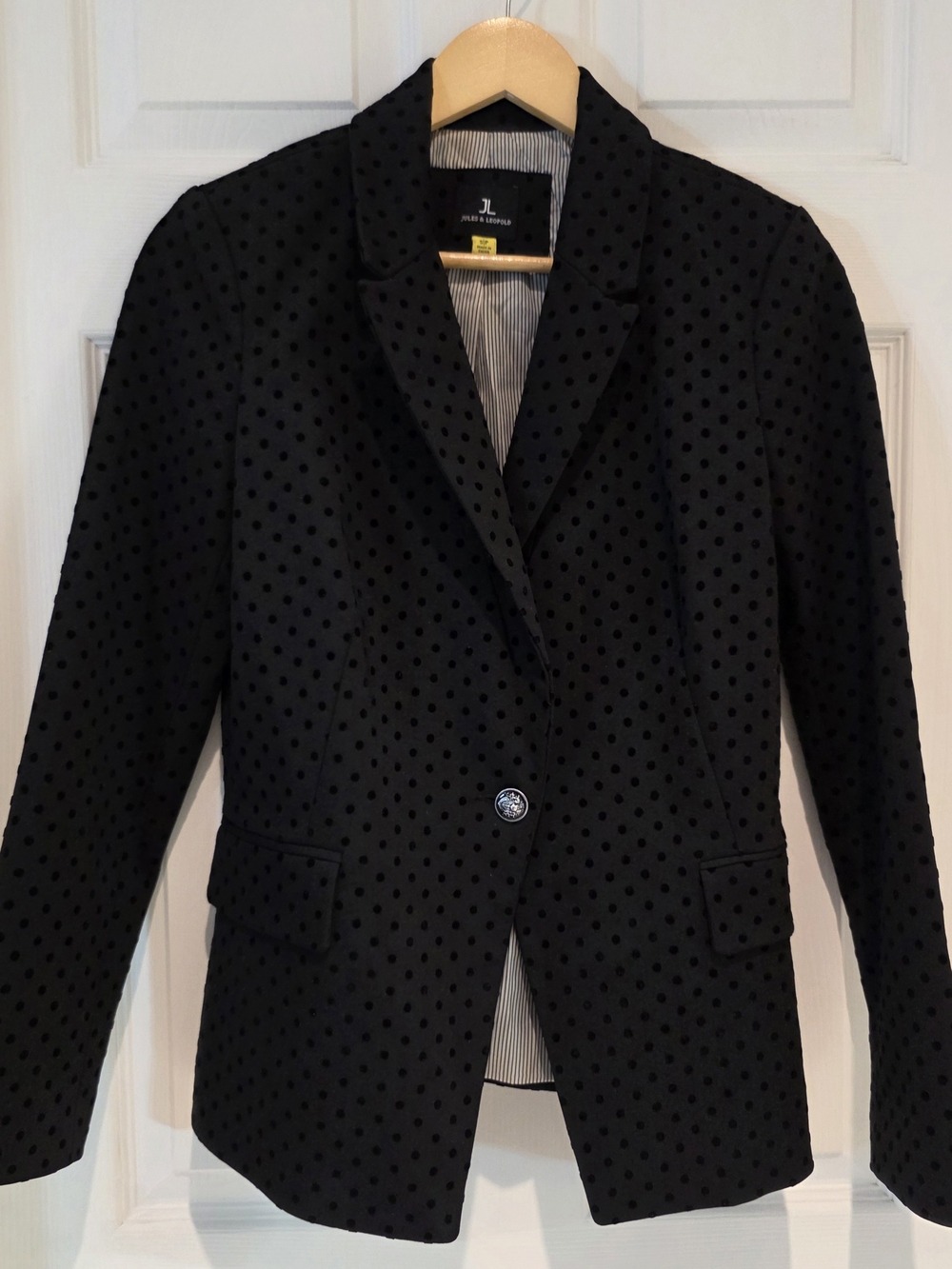 Jules & Leopold Black Velvet Polka Dot Single-Button Blazer Small